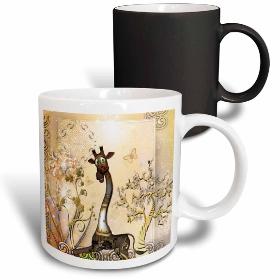 3drose, Funny Steampunk Giraffe with Clocks and Gears, 11oz Magic Transforming Mug