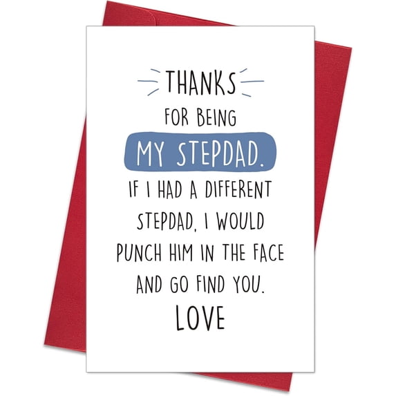 Funny Step Dad Father’s Day Card, Humor Birthday Card Gift for Him, Thanks for Being My Stepdad, Punch Him in the Face
