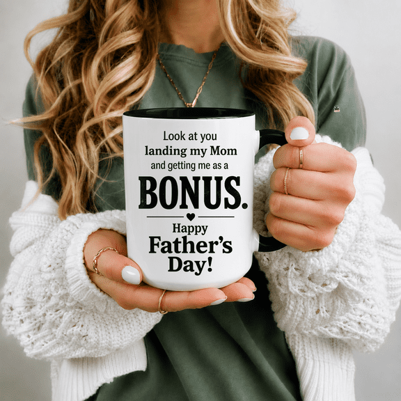 Funny Step Dad Mug, “Look At You Landing My Mom And Getting Me As A Bonus”, Father’s Day Gift For Stepfather