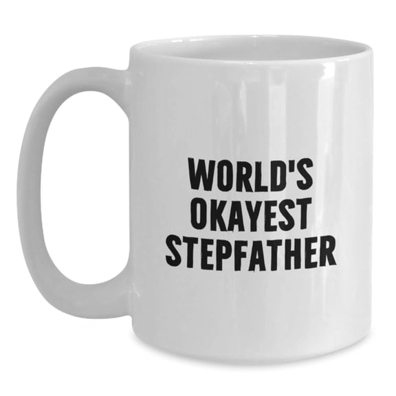 Funny Stepfather Gifts for Men, White Coffee Mugs from Family, Christmas Unique Items with 'World's Okayest Stepfather' Quote