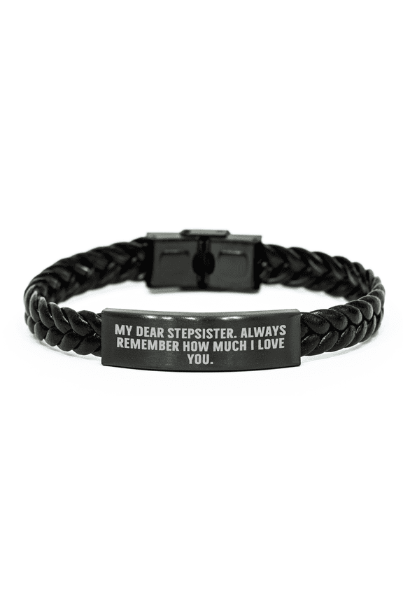 Funny Stepsister Gifts - My Dear Stepsister Always Remember How Much I Love You Interlaced Leather Bracelet for Mother's Day - Gifts from Men to Women, Family, Friends, and Coworkers