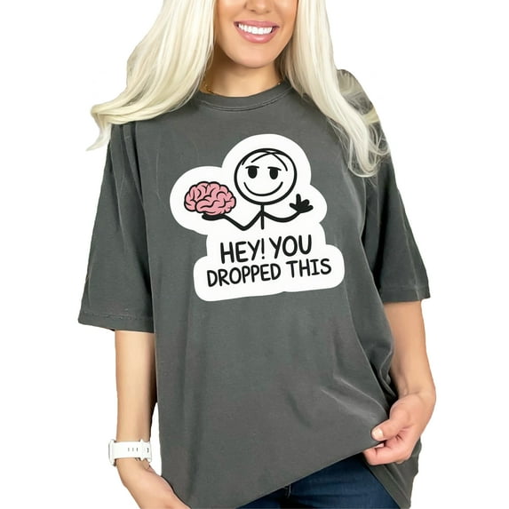 Funny Stick Figure Brain Illustration T-Shirt, Novelty Graphic Tee, Casual Shirt for Everyday Wear, Unique Gift Idea for Friends, Pepper Comfort Colors T-Shirt, Large
