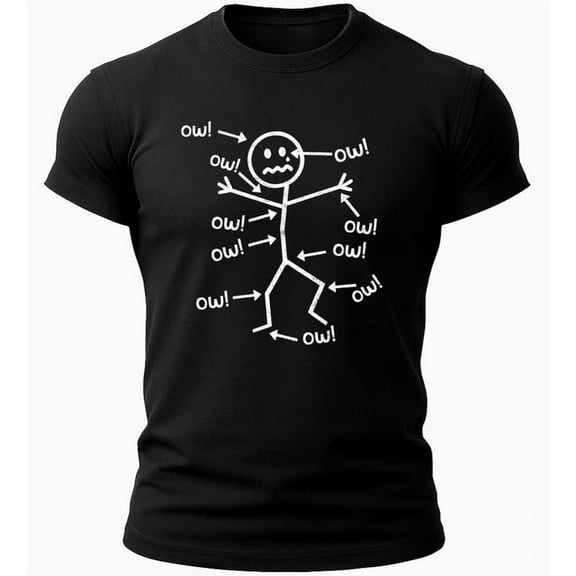 Funny Stick Figure “Ow” – Sarcastic Pain Humor T-Shirt, Sizes S-5XL - Gategoo