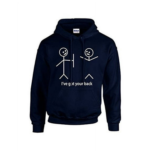 Funny Stick Figures I Got Your Back Humorous Phrases Pun Sarcastic Novelty Hooded Sweatshirt Hoody-Navy-Small