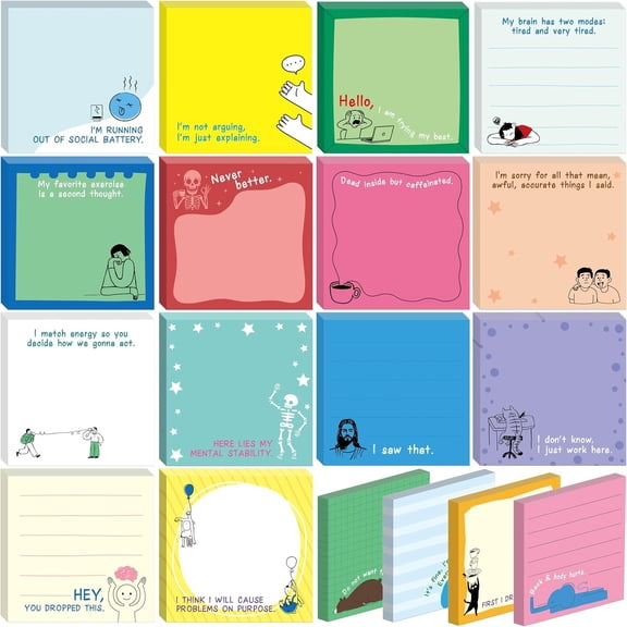 Funny Sticky Notes, 18 Packs Humorous Self-Adhesive Notepads