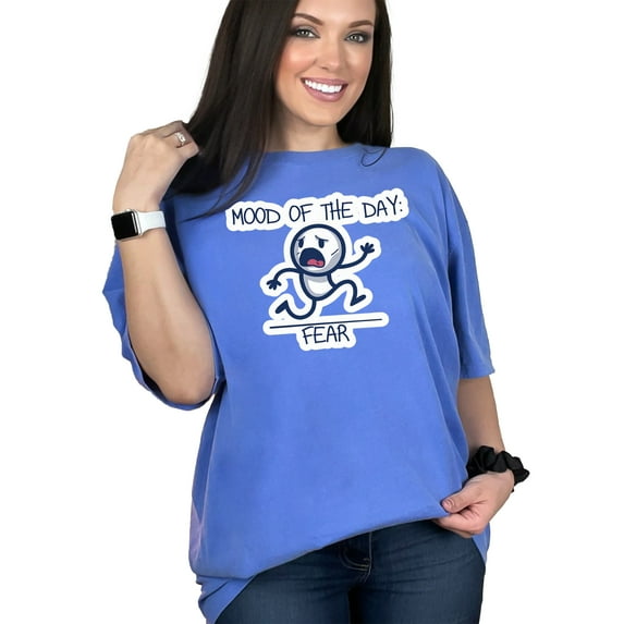 Funny Stress Relief Tee, Mood of the Day Shirt, Humorous T-Shirt, Daily Mood Graphic Tee, Comical Cartoon Tee for Adults, Flo Blue Comfort Colors T-Shirt, Medium