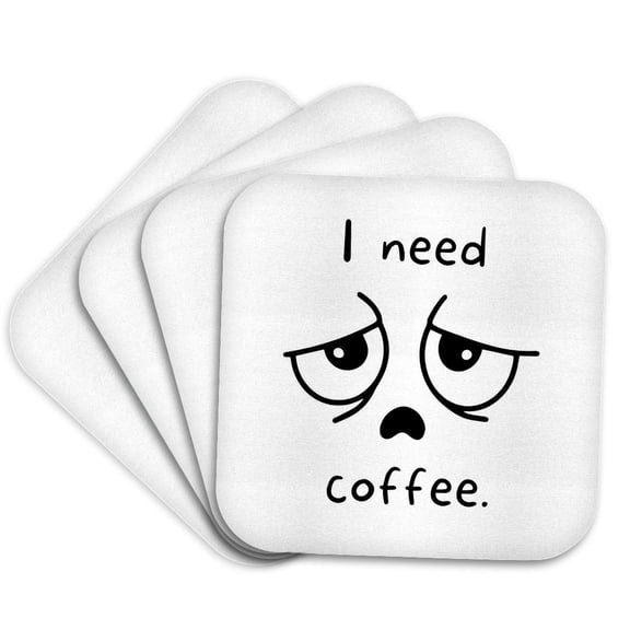 3drose, Funny Stressed Face - I Need Coffee, Set of 4 Coasters - Soft