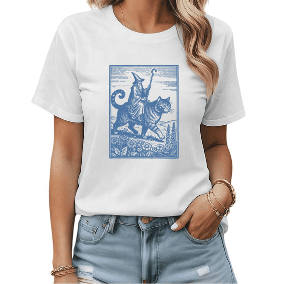 Funny Subway Cat with Headphones Meme Graphic Tees Women's Cat Lover Shirt
