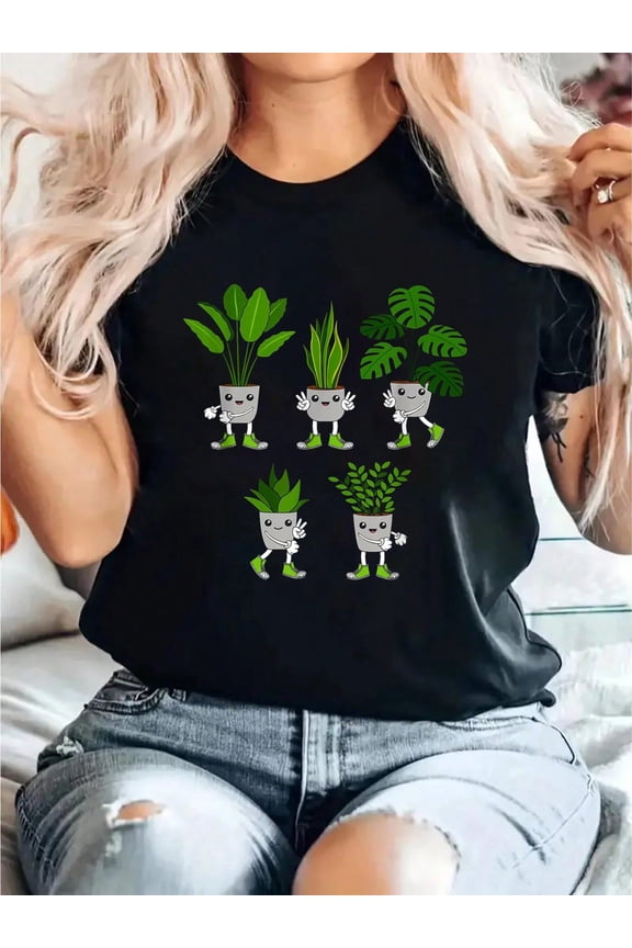 Funny Succulent Plant Lover Gardening Garden T-Shirt Print T-Shirt, Casual Crew Neck Short Sleeve Comfort Tee Top For Spring & Summer, Women'S Clothing