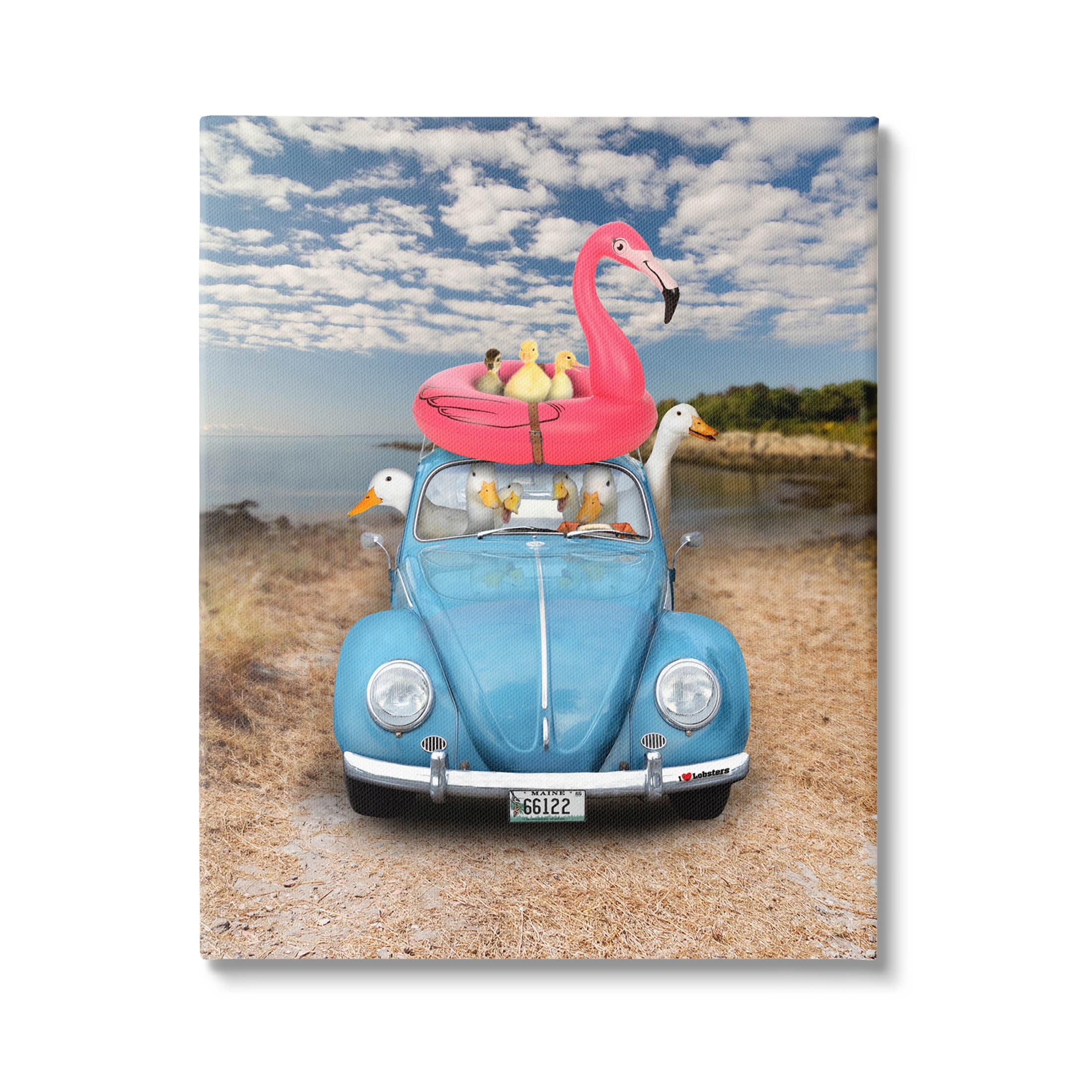 Funny Summer Beach Vacation Geese Animals & Insects Graphic Art Gallery Wrapped Canvas Print Wall Art