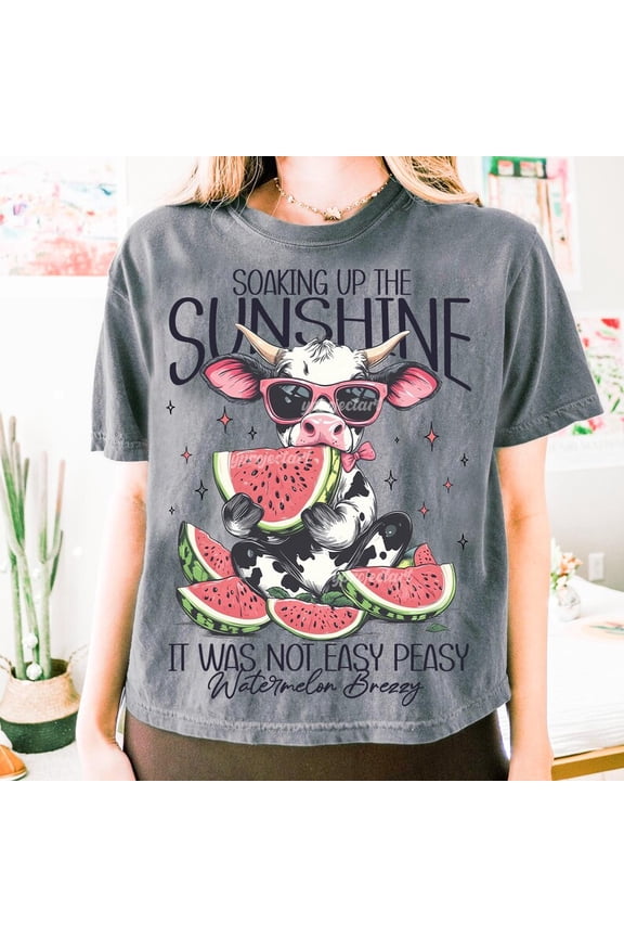 Funny Summer Cow Shirt, Watermelon Shirt, Trendy Summer Shirt, Retro Cow Shirt, Cute Sarcastic Cow Summer Vibes Shirt, Summer Sublimation Design Shirt