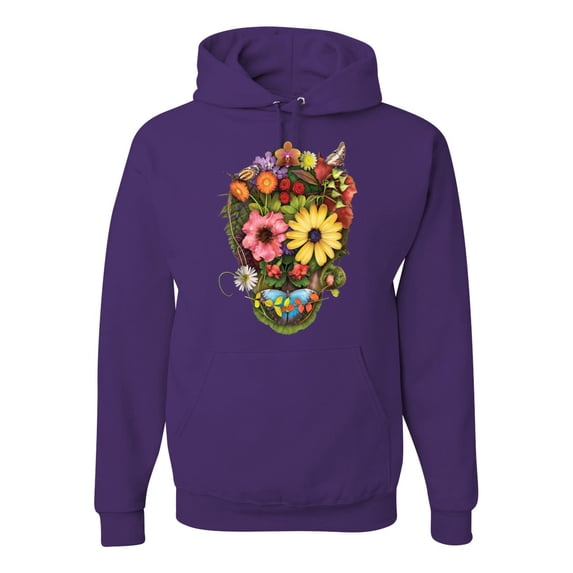 Funny Sun Flower Grass Nature Skull Fashion Graphic Hoodie Sweatshirt, Purple, Medium