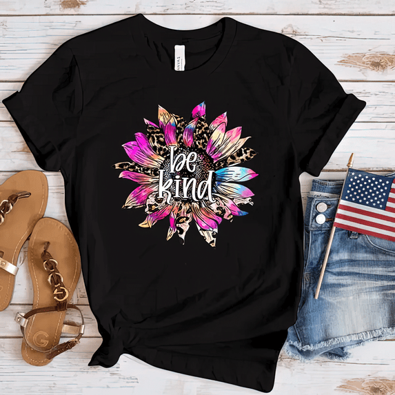 Funny Sunflower Be Kind Print T Shirt Graphic Top Tees Streetwear Punk T-Shirt Women Clothes