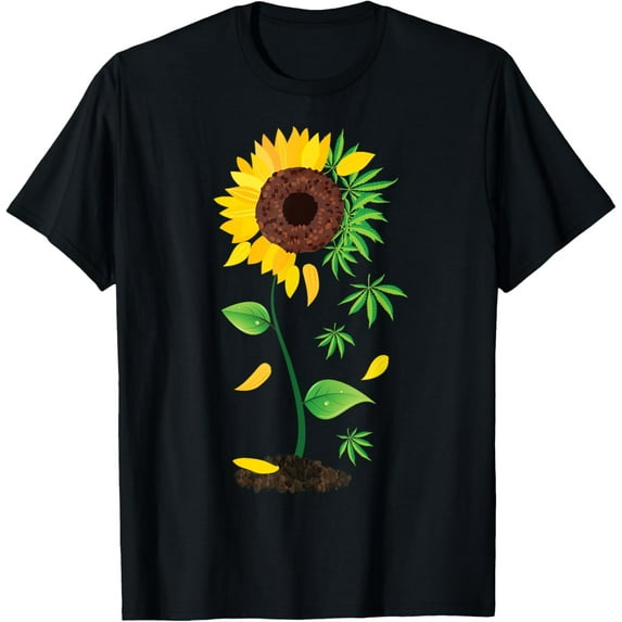 Funny Sunflower Weed Gift For Men Women Cool Marijuana Plant T-Shirt