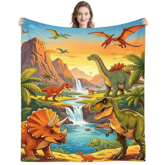 Funny Sunset Dinosaur Blanket Gifts for Men Women Adults Dinosaur Lovers Soft Cartoon Dinosaurs Throw Blankets for Couch Bedding Home Decor 50x40 Inch