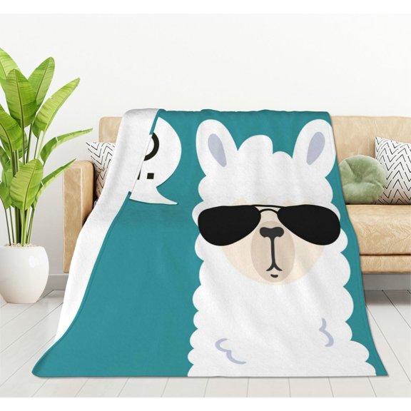 Funny Sup Llama Throw Blanket Simple Alpaca Head with Sunglasses Soft Blankets and Throws 50x60 Inch Caring for Women Men
