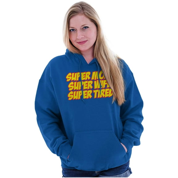 Funny Super Mom Wife Tired Humor Women Plus Size Graphic Pullover Hoodie Brisco Brands 5X