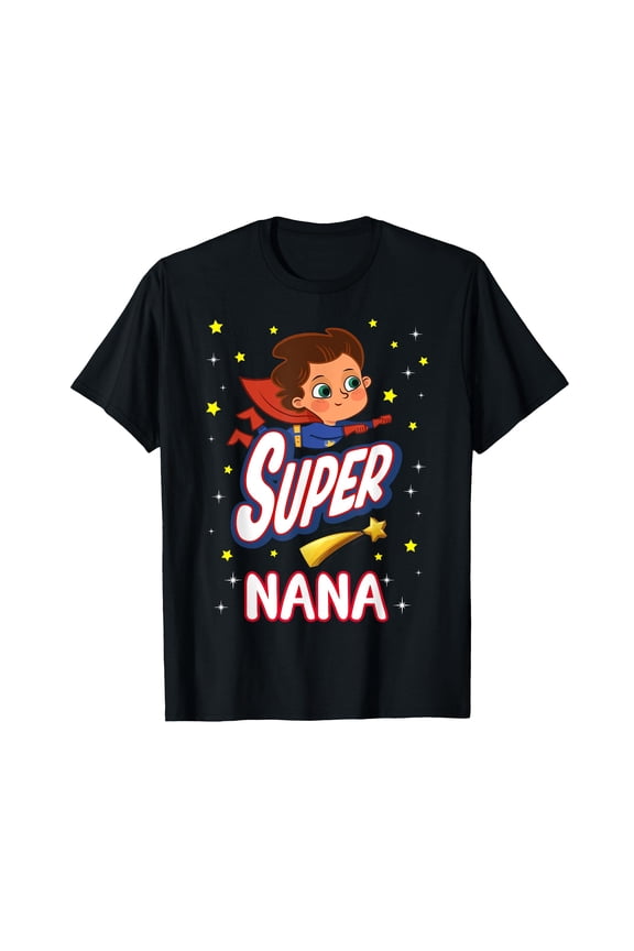 Funny Super Nana Superhero T-Shirt for Mother's Day Gift with Cartoon Design and Stars