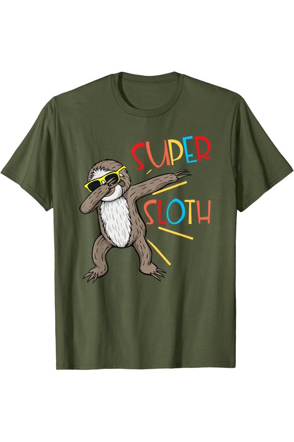 Funny Super Sloth Superhero Dabbing Dance Move Dab Unisex T-Shirt for Men Women Kids Toddler,Military Green Color,Size 3XL