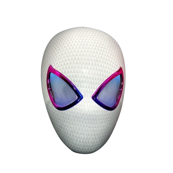 Funny Superhero Hood Mask, Breathable Red Webbed Full Face Cover for Adult Costume Parties & Daily Cosplay Fun (Red & Blue Dual Lights + Remote Control + Charging Cable + Gift Box)