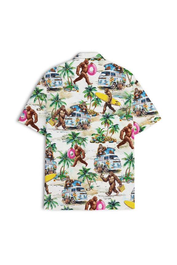 Funny Surfing BigFoot Hawaiian Shirt, Humorous Beach Button Down Short Sleeve