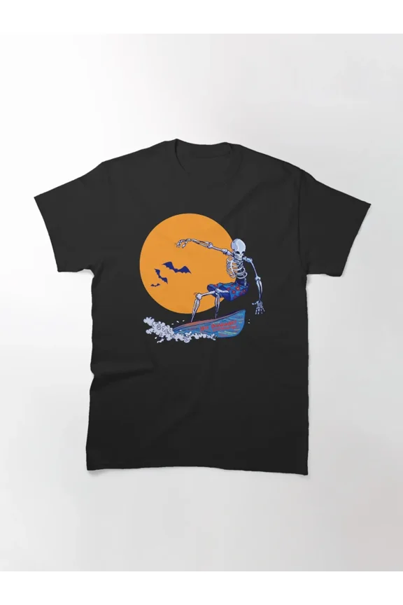 Funny Surfing Skeleton Cool Summer Beach Graphic Design Tee Unisex T-Shirt, S-5XL