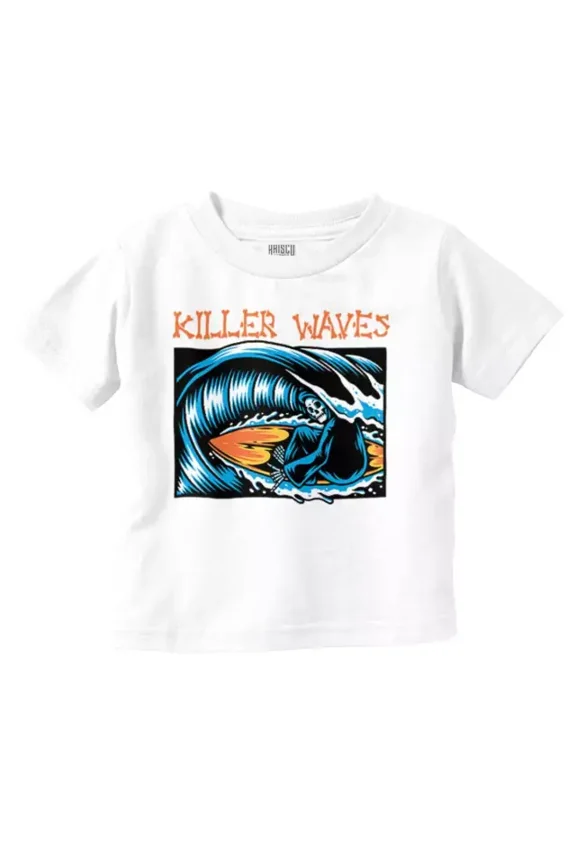 Funny Surfing Skeleton Reaper Killer Waves Toddler T Shirt TODDLER SHORT SLEEVE TEE BELLA CANVAS 3001T