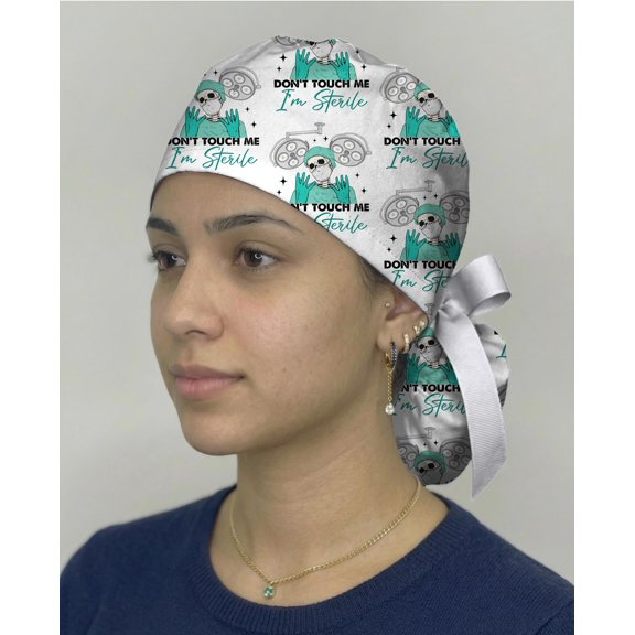 Funny Surgical Scrub Cap, Dont Touch Me Im Sterile Surgeon Hat, OR Nurse Cap, Surgery Tech Gift, Tie Back Medical Cap