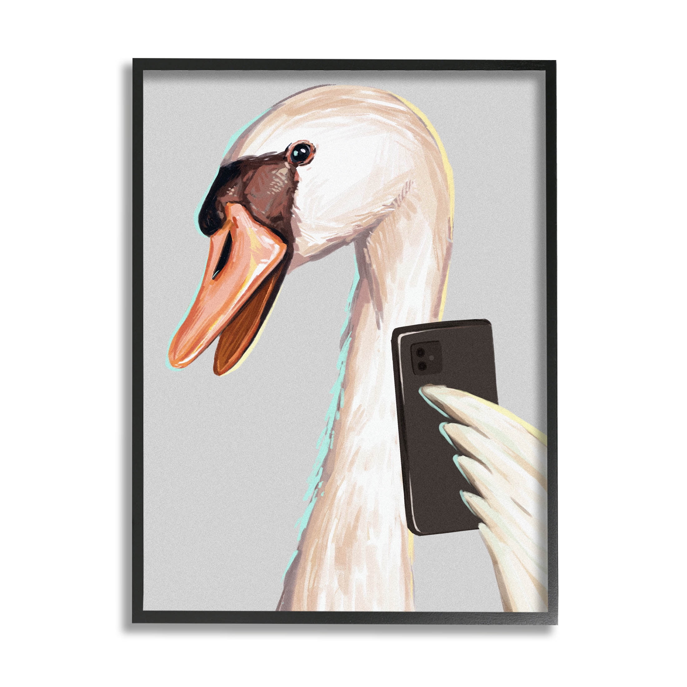 Funny Swan Bird Smiling Selfie Animals & Insects Graphic Art Black Framed Art Print Wall Art