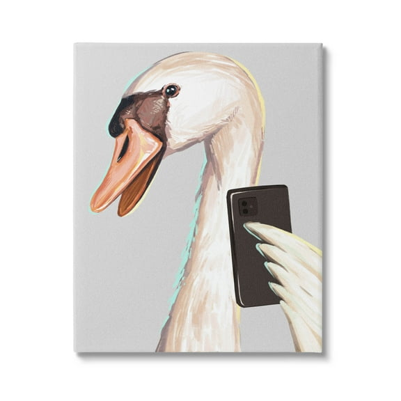 Funny Swan Bird Smiling Selfie Animals & Insects Graphic Art Gallery Wrapped Canvas Print Wall Art