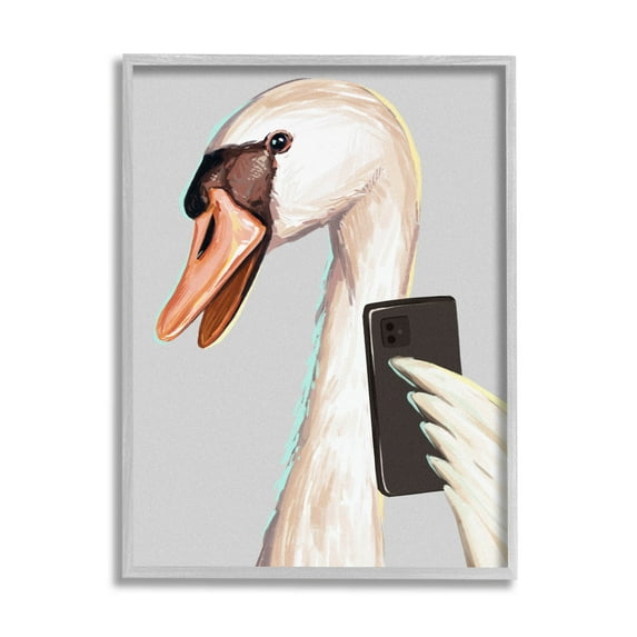 Funny Swan Bird Smiling Selfie Animals & Insects Graphic Art Gray Framed Art Print Wall Art
