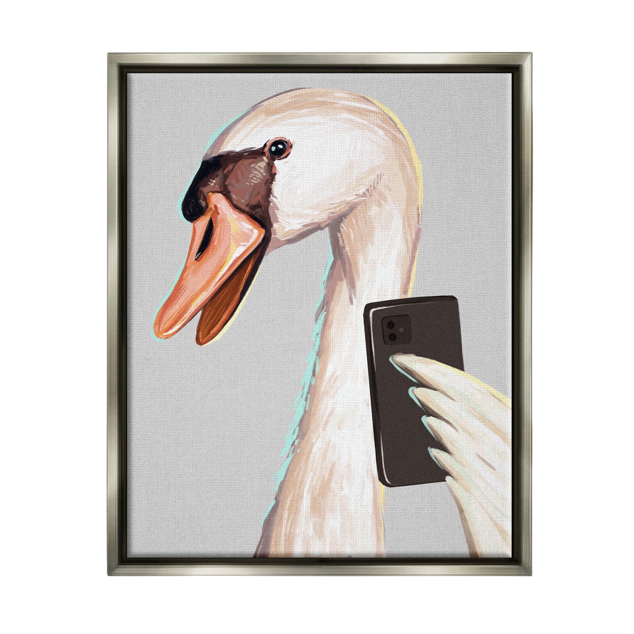 Funny Swan Bird Smiling Selfie Animals & Insects Graphic Art Luster Gray Framed Art Print Wall Art