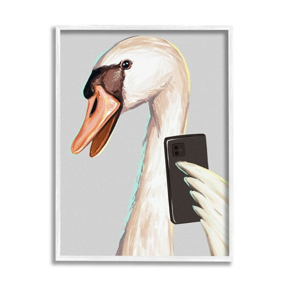 Funny Swan Bird Smiling Selfie Animals & Insects Graphic Art White Framed Art Print Wall Art