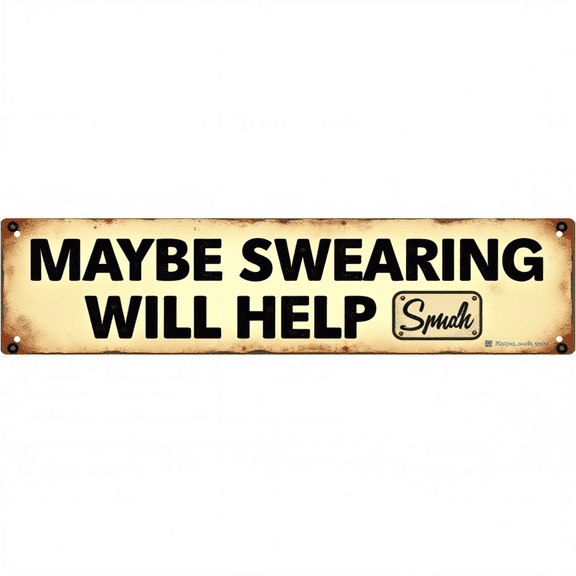 Funny Swearing Tin Sign 16x4 Inch Maybe Swearing Will Help Design - Ideal for Garage, Bar, Outdoor Man Cave Decor