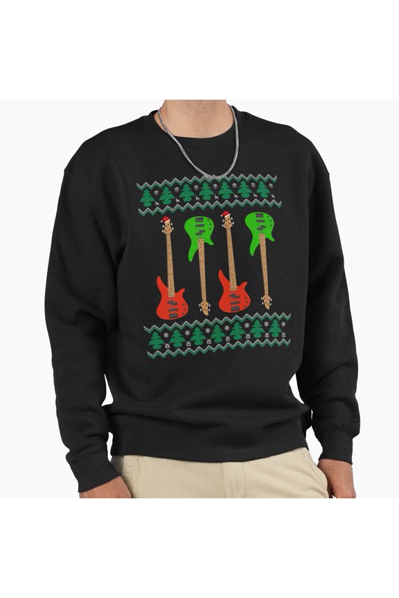 Funny Sweater Christmas Bass Guitar Unisex Sweatshirt Funny Retro Vintage Holiday Graphic G5651, Up to Size 5XL