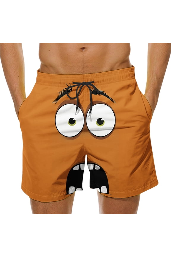 Funny Swim Shorts Men Quick Dry Novelty Swimming Trunks Face Printed Elastic Waist Board Shorts with Pockets Holiday Beach Pools Surfing Boardshorts Summer Casual Short Pants Swimwear