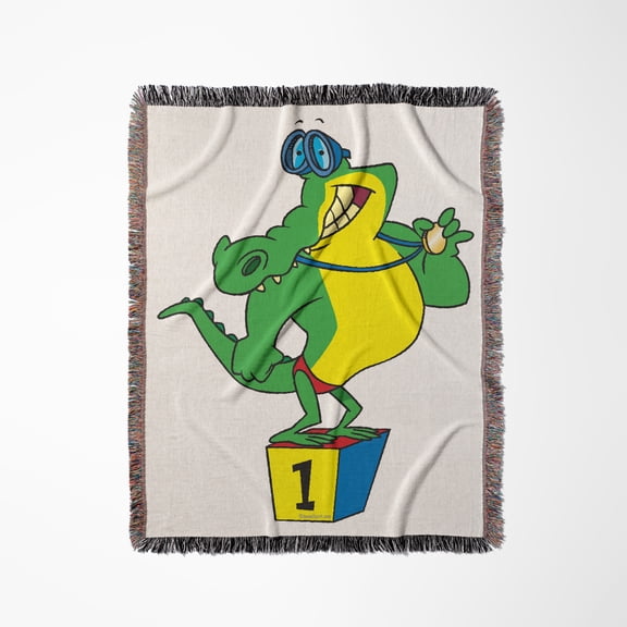 Funny Swimmer Champ Alligator Crocodile, Woven Blanket