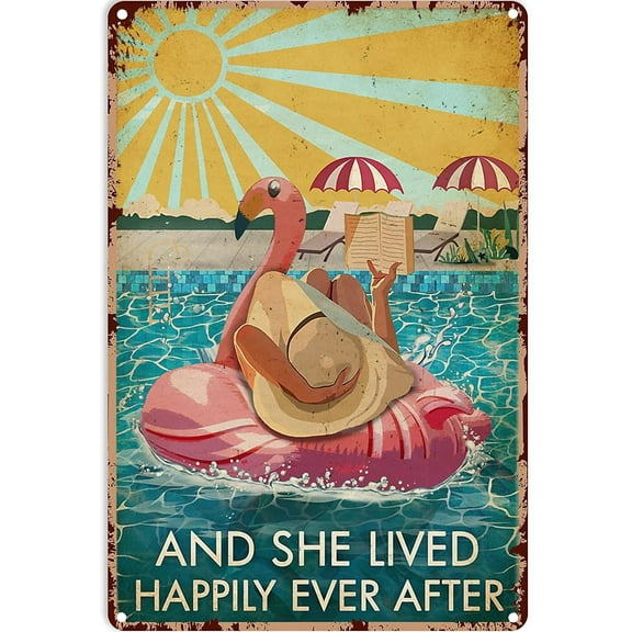 Funny Swimming Pool Signs Flamingo Pool Rule Metal Sign Decor Tin Aluminum Sign Wall Art Metal Poster for Party Home Bar Outdoor Bathroom 12x8 inch