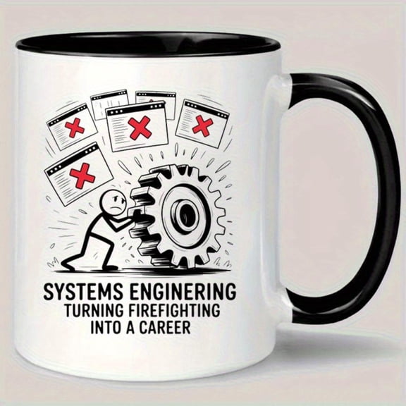Funny Systems Engineer Mug Turning Firefighting into a Career Design with Firefighter Graphic White Ceramic Cup IT Professionals Ideal Birthday Job Promotion or Tech Themed Gifts H