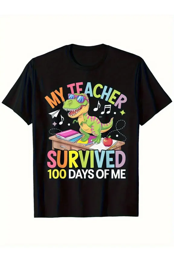 Funny T-Rex Dino 100 Days of School Teacher Unisex Short Sleeve Graphic Tee