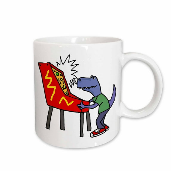 3drose, Funny T-rex Dinosaur Playing Pinball Game Cartoon, 11oz Mug
