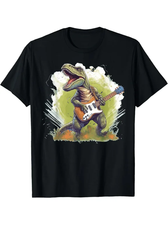 Funny T Rex Dinosaurs with cool electric Guitar T-Shirt