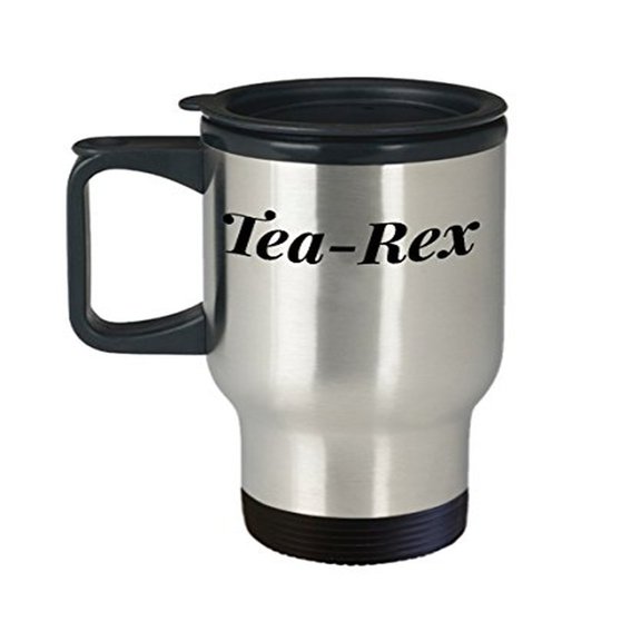 Funny T-Rex Travel Mug - 14oz Stainless Steel Coffee Cup - Unique Gift for Tea & Coffee Lovers