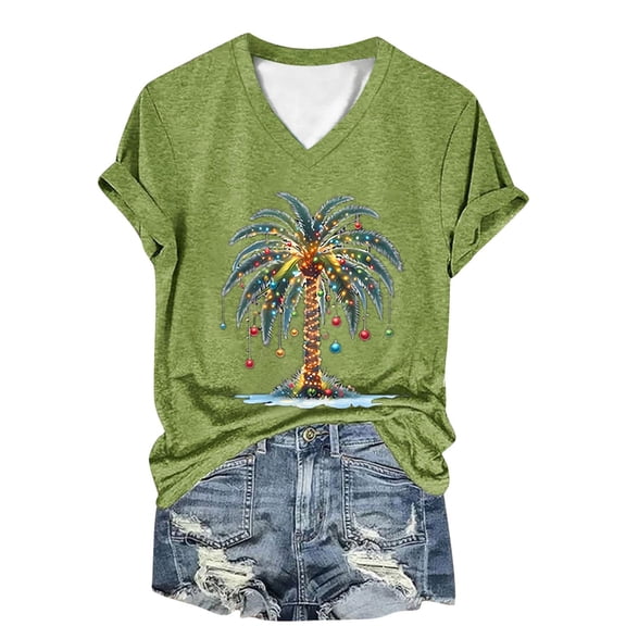 Funny T-Shirts For Women Casual Fashion Tree Printed V Neck Short Sleeve Pullover Plus Size Tees Tops