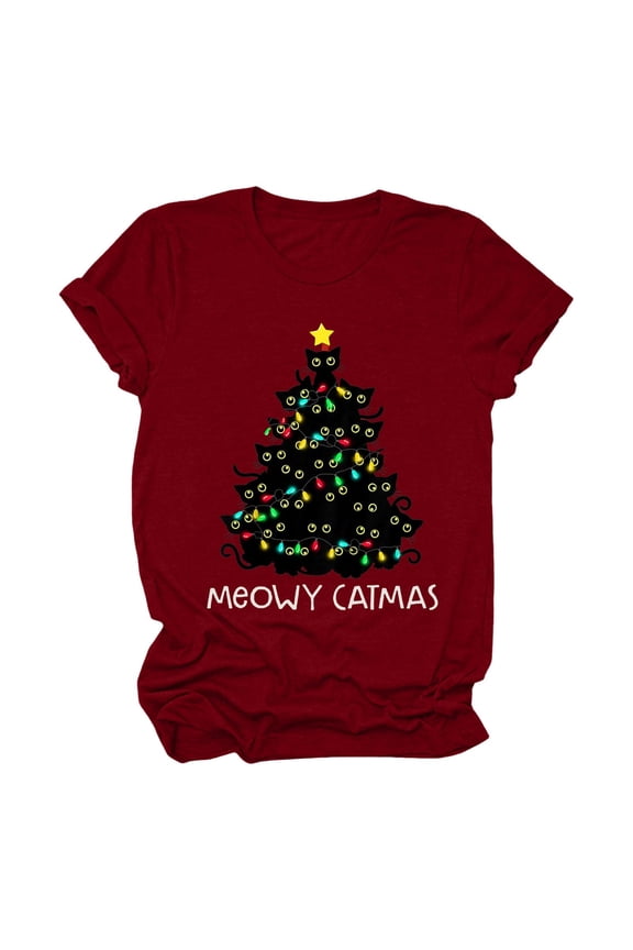 Funny T-Shirts For Women Cat Funny Cute Meowy Letter Print Tee Casual Cat Lovers Short Sleeve Plus Size Tees Tops