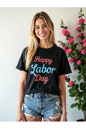Funny T-Shirts For Women _ Happy Labor Day Graphic Tee, Loose Fit, Casual Summer Top, Festive Celebration Outfit, Holiday Gift, Fashion Print