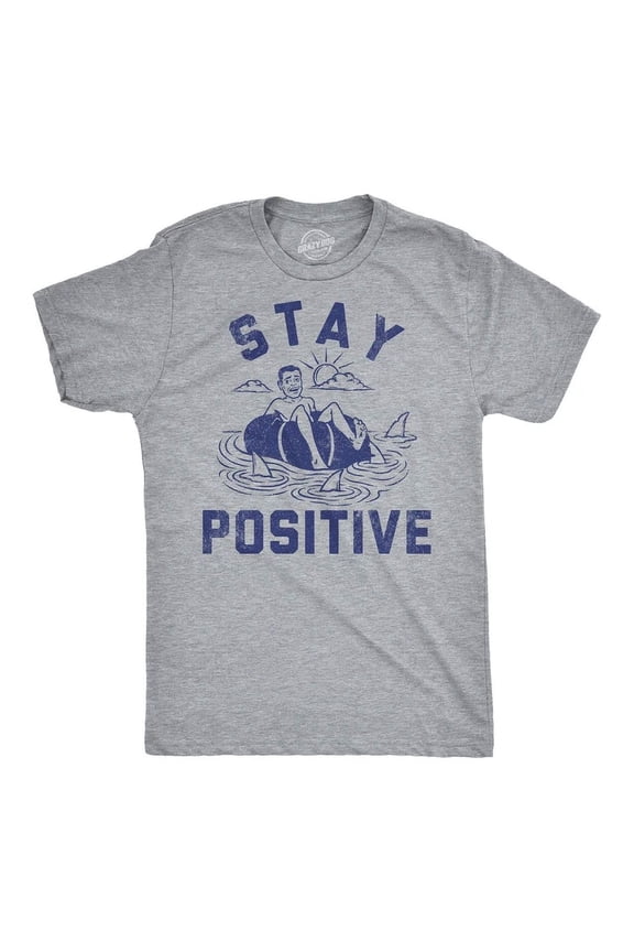 Funny T Shirts Stay Positive Shark Attack Graphic Tee Men