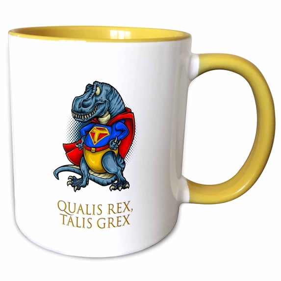 Funny T rex. A text Qualis Res, Talis Grex. Like king, like people 15oz Two-Tone Yellow Mug mug-292941-13