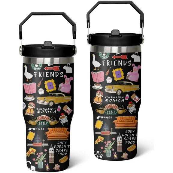 Funny TV Show Merchandise 30 oz Tumbler with Handle and Straw Straw Coffee Mug Insulated Cup Friend Themed Gifts for Women, Black