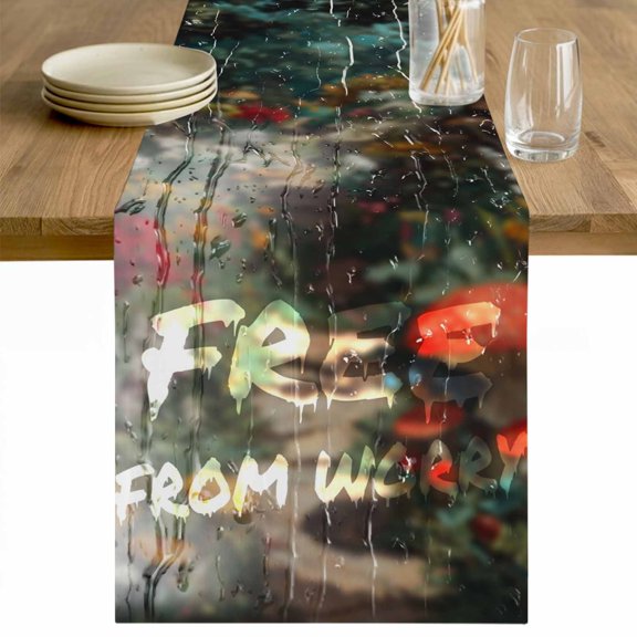 Funny Table Runner - 70 Inch Long Modern Abstract Glass Chic Rains Cotton and Linen Blended Dress Scarves Farmhouse Table Runner for Kitchen Dining, Coffee Table, 13" x 70"